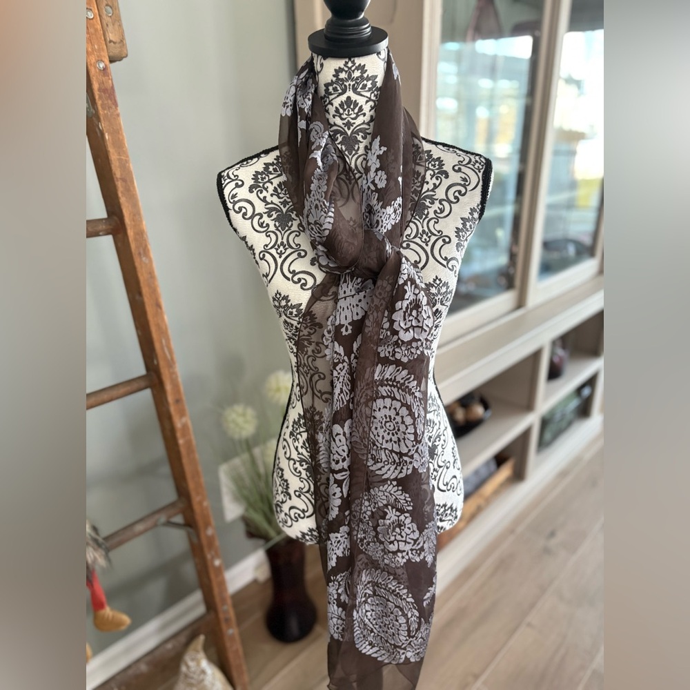 Brown and silver Patterned Scarf